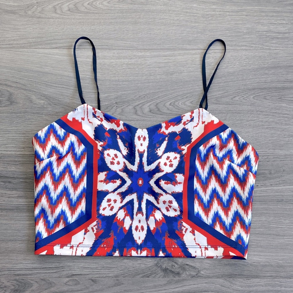 Flying Tomato Red White Blue Crop Top Size Medium Boho Patriotic